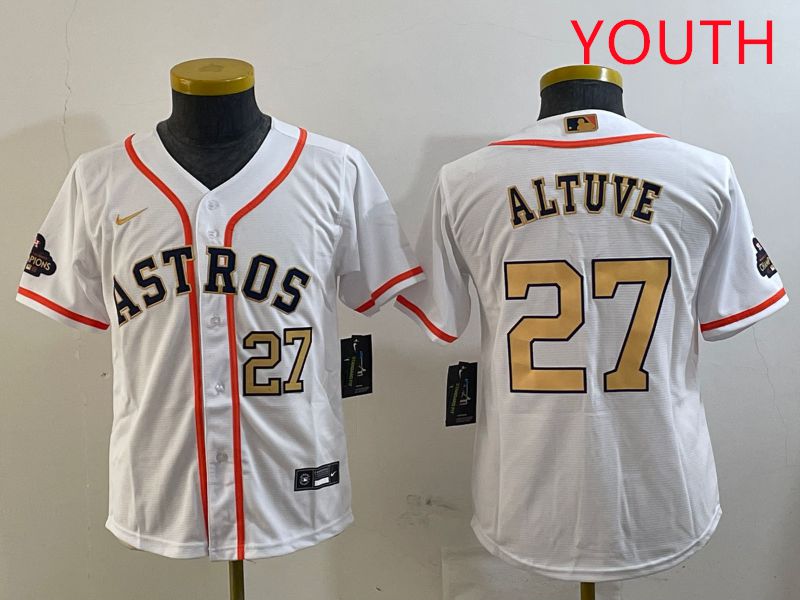 Youth Houston Astros #27 Altuve White Gold Game 2025 Nike MLB Jersey style 5->youth mlb jersey->Youth Jersey